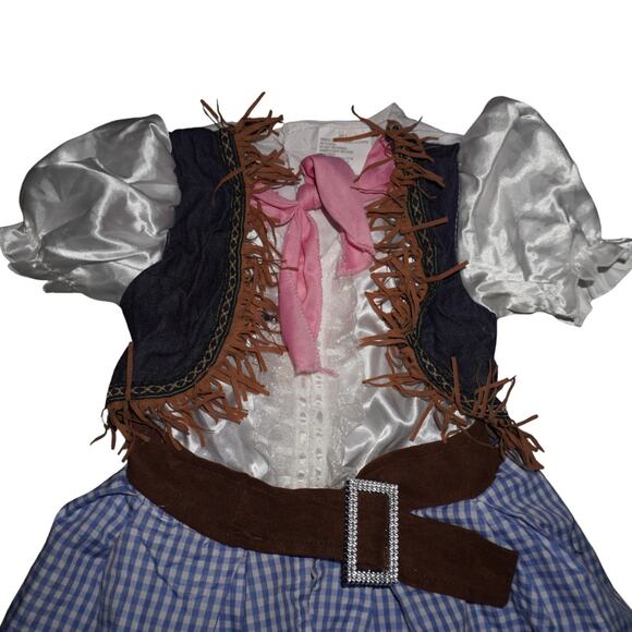 Vintage 2007 Target Scarecrow Costume Dress Blue Gingham Brown Fringe S Girl - Picture 3 of 4